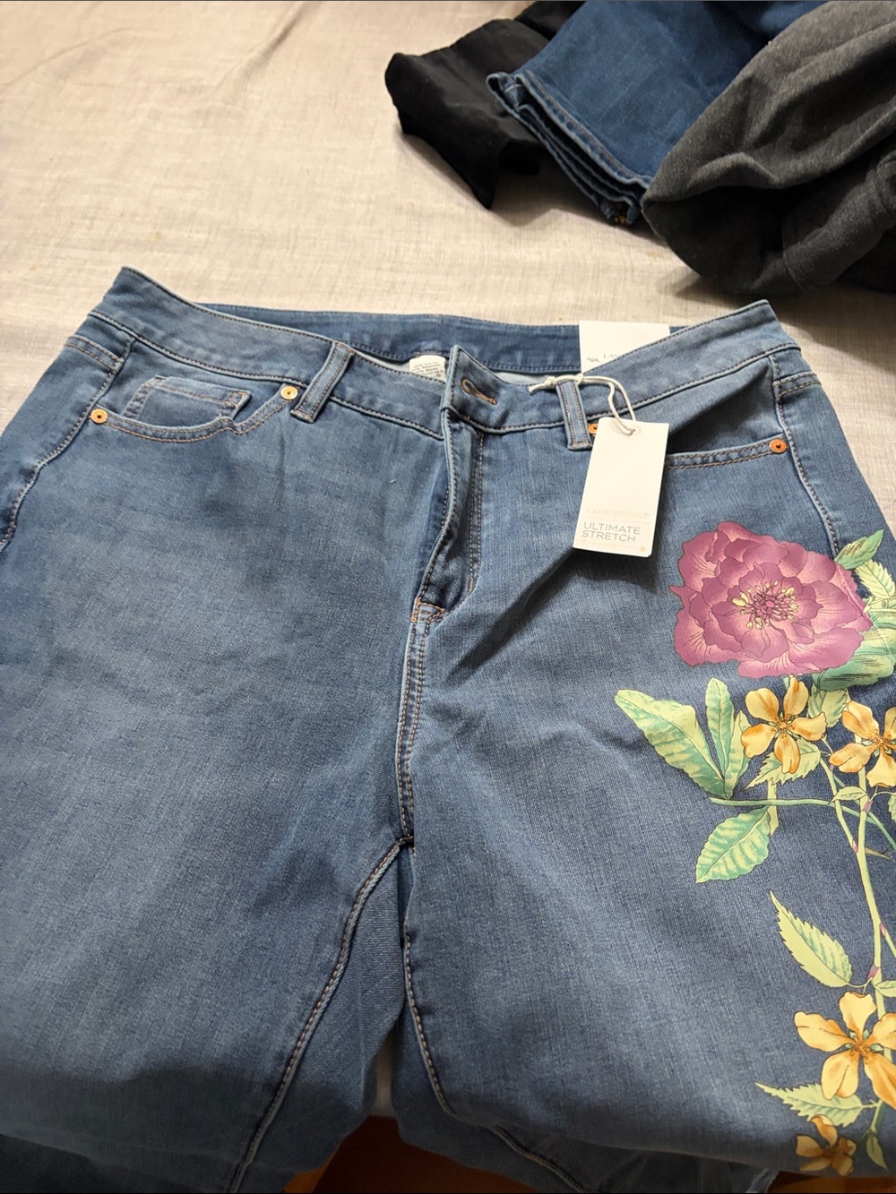 Lane Bryant Blue High-Rise Jeans with Floral Print